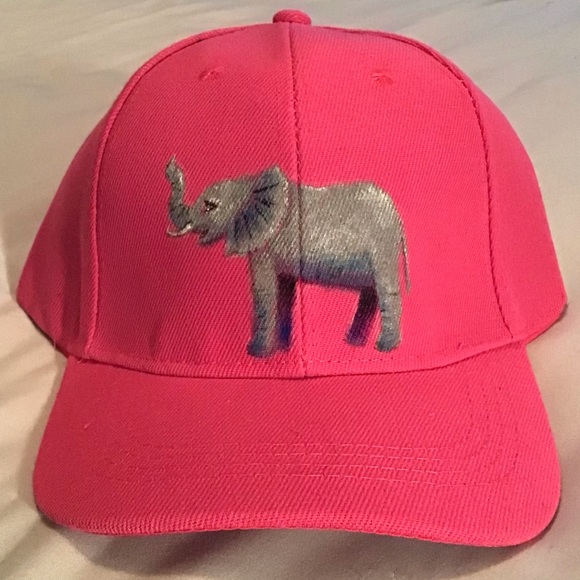 Hand-Painted Pink Elephant Baseball Hat - Picture 2 of 6